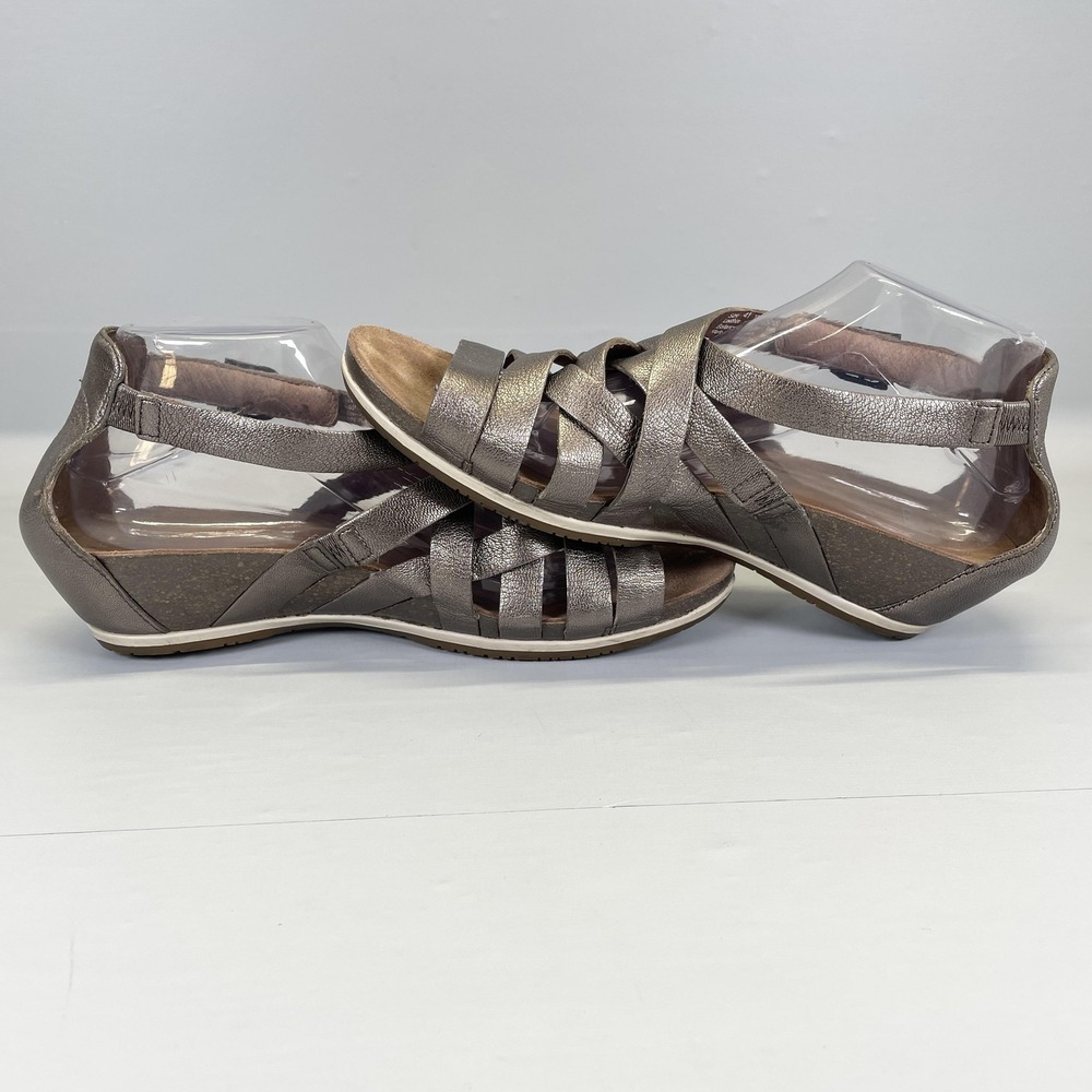 Dansko Vivian Sandals Womens Size 41 Metallic Silver Leather Strappy Wedge Shoes - Picture 7 of 10